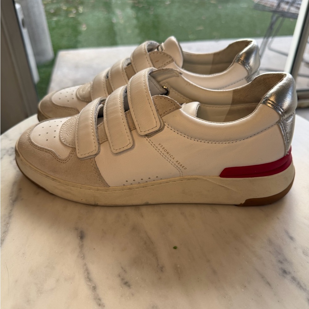 Veronica Beard White Sneakers with Red and Silver Accents - Picture 3 of 12